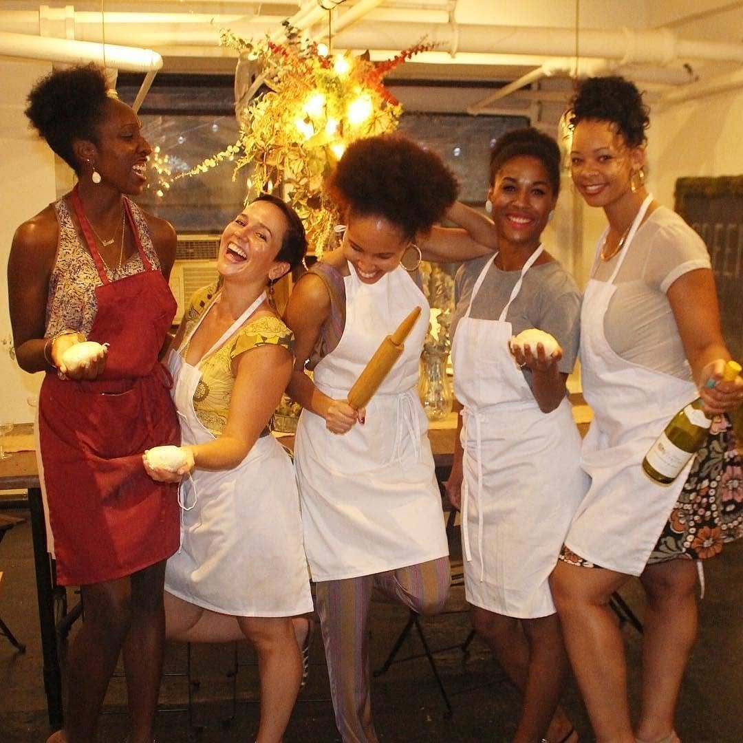Mrs. D teaching a Trinidad and Tobago cooking class